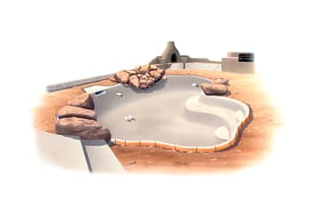 pool build process, masonry and rocks